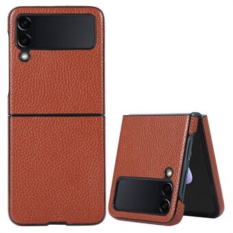 For Samsung Galaxy Z Flip3 5G Litchi Texture PC+Genuine Leather Phone Case Anti-fingerprint Anti-fall Phone Cover