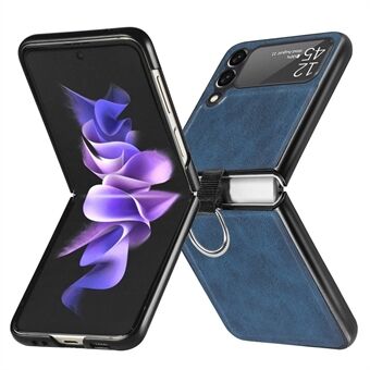 For Samsung Galaxy Z Flip3 5G Finger Ring Holder PU Leather Coated PC Case Anti-scratch Folding Phone Cover