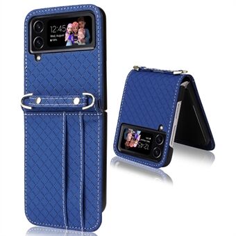 For Samsung Galaxy Z Flip3 5G Shockproof Phone Cover Rhombus Imprinted PU Leather + PC Phone Case with Long Lanyard Two Card Slots