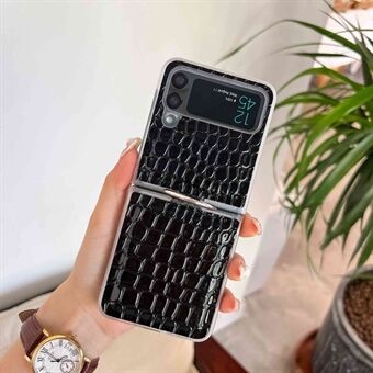 For Samsung Galaxy Z Flip3 5G Crocodile Texture Ring Holder Phone Case PU Leather Coated PC Folding Cover