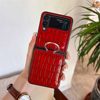 For Samsung Galaxy Z Flip3 5G Crocodile Texture PU Leather Coated PC Cover Drop-proof Phone Case with Ring Holder