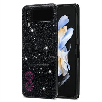 For Samsung Galaxy Z Flip3 5G Card Slot Design Laser Carving Glittery Starry Style PU Leather Coated Hard PC Case Shockproof Back Cover