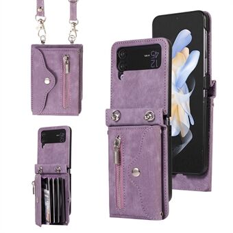 Phone Case for Samsung Galaxy Z Flip3 5G RFID Blocking Card Bag PU Leather+TPU Cover with Kickstand