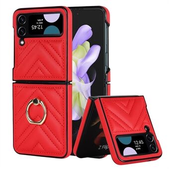 ZD 07 Kickstand Phone Case for Samsung Galaxy Z Flip3 5G Anti-Drop V-Shape Stitched PU Leather PC Cover