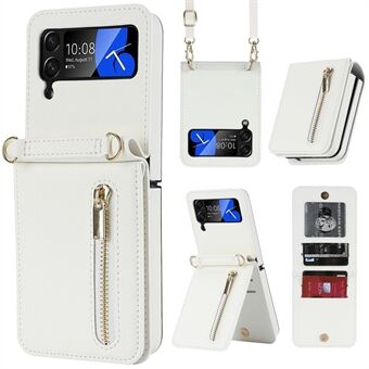 ZD 010 For Samsung Galaxy Z Flip3 5G Zippered Wallet Phone Case with Strap PU Leather PC Phone Cover