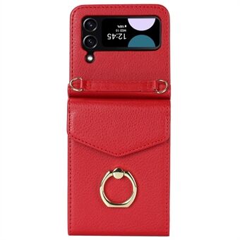 For Samsung Galaxy Z Flip3 5G Ring Kickstand Case RFID Blocking Multiple Card Slots Leather+PC Cover