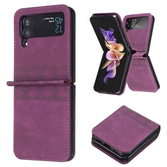 For Samsung Galaxy Z Flip3 5G Grid Pattern Imprinted Phone Case PU Leather + PC Shockproof Cover