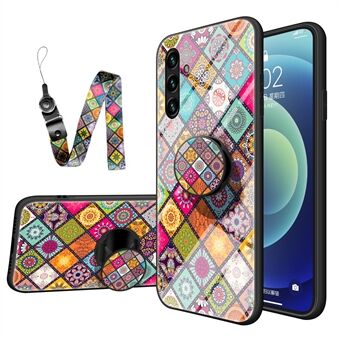 Built-in Metal Sheet Anti-drop Non-slip TPU + PC + Glass Hybrid Phone Case Kickstand Cover with Lanyard for Samsung Galaxy A13 5G