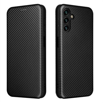 Carbon Fiber Texture PU Leather Magnetic Auto Closing Horizontal Stand Case with Card Slot and Ring Strap for Samsung Galaxy A13 5G / A04s 4G (164.7 x 76.7 x 9.1 mm)