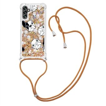 For Samsung Galaxy A13 5G / A04s 4G (164.7 x 76.7 x 9.1 mm) Glitter Liquid Quicksand Case Pattern Printing Soft TPU Phone Cover with Adjustable Lanyard