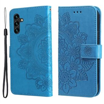 Imprinted Flower Pattern TPU+PU Leather Stand Wallet Cover Case with Lanyard for Samsung Galaxy A13 5G / A04s 4G (164.7 x 76.7 x 9.1 mm)