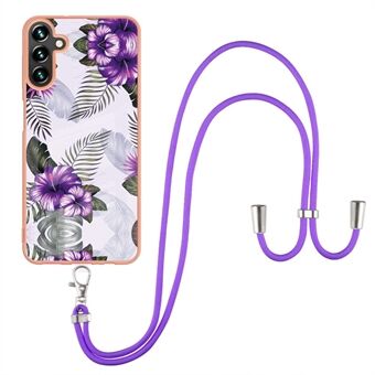 For Samsung Galaxy A13 5G / A04s 4G (164.7 x 76.7 x 9.1 mm) Marble Flower Pattern Series IMD IML Electroplating Soft TPU Phone Case Shell with Adjustable Lanyard