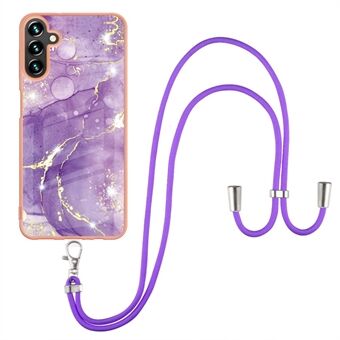 For Samsung Galaxy A13 5G / A04s 4G (164.7 x 76.7 x 9.1 mm) Bumper-proof Shoulder Strap Design IML IMD Marble Pattern Electroplating Frame TPU Phone Case