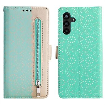 Drop-proof Stylish Lace Leather Case Zipper Wallet Stand Function Phone Cover with Bowknot Strap for Samsung Galaxy A13 5G / A04s 4G (164.7 x 76.7 x 9.1 mm)