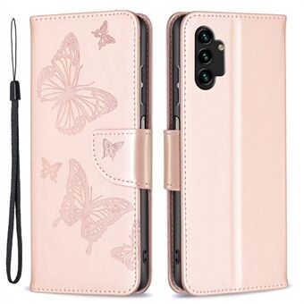 For Samsung Galaxy A13 4G Butterfly Imprinted PU Leather + TPU Phone Case Wallet Stand Cover with Wrist Strap