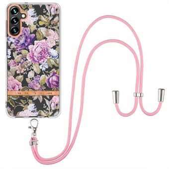 YB IMD Series TPU Phone Case for Samsung Galaxy A13 5G / A04s 4G (164.7 x 76.7 x 9.1 mm), Flower Patterns IML Phone + Lanyard Protective Cover