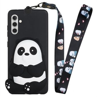 For Samsung Galaxy A13 5G Cartoon Animal Wallet Design TPU + Silicone Cover Anti-drop Hybrid Phone Case with Long Lanyard