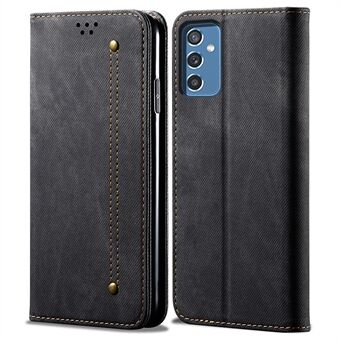 For Samsung Galaxy A13 5G / A04s 4G (164.7 x 76.7 x 9.1 mm) Jeans Cloth Texture Leather Case Magnetic Auto-absorbed Wallet Stand Feature Flip Cover