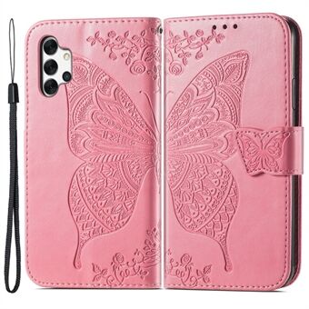 For Samsung Galaxy A13 4G / A13 5G / A04s 4G (164.7 x 76.7 x 9.1 mm) Folding Stand PU Leather Case Imprinted Butterfly Flower Pattern Wallet Style Flip Cover with Strap