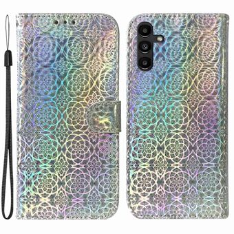 For Samsung Galaxy A13 5G / A04s 4G (164.7 x 76.7 x 9.1 mm) Stand Wallet PU Leather Case Dazzling Flower Pattern Folio Flip Phone Cover