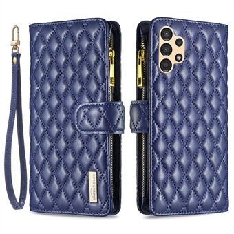 BINFEN COLOR for Samsung Galaxy A13 4G / 5G / A04s 4G (164.7 x 76.7 x 9.1 mm) BF Style-15 Anti-scratch Phone Flip Wallet Case Stand with Zipper Pocket and Imprinted Rhombus Pattern