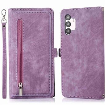 For Samsung Galaxy A13 4G / 5G / A04s 4G (164.7 x 76.7 x 9.1 mm) PU Leather Wallet Case Zipper Pocket Design Multi-Functional 9 Card Slots Stand Protective Cover with Wrist Strap