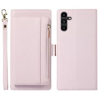 For Samsung Galaxy A13 5G / A04s 4G (164.7 x 76.7 x 9.1 mm) Magnetic Detachable Phone Case Litchi Texture PU Leather Zipper Pocket Wallet Stand Cover with Strap