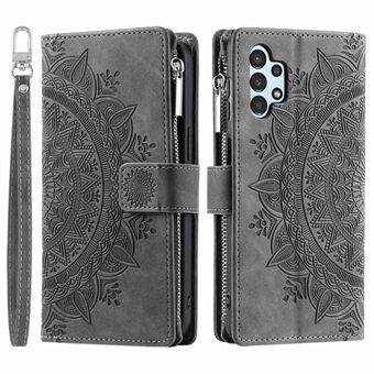 For Samsung Galaxy A13 4G / 5G / A04s 4G (164.7 x 76.7 x 9.1 mm) Mandala Flower Imprinted PU Leather+TPU Phone Cover Stand with Multiple Card Slots Zipper Pocket Wallet Case