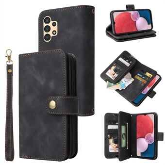 Zipper Pocket Leather Case for Samsung Galaxy A13 4G / 5G Multifunctional Stand Wallet Phone Cover with Straps