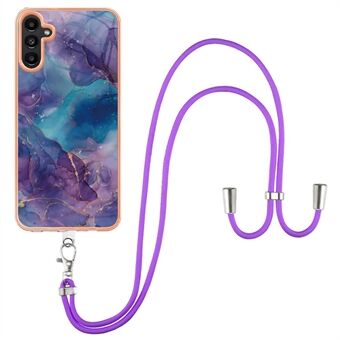 For Samsung Galaxy A13 5G / M13 5G / A04 4G (164.4 x 76.3 x 9.1 mm) YB IMD Series-18 Style E Electroplating 2.0mm TPU Phone Case Marble Pattern IMD Cover with Lanyard