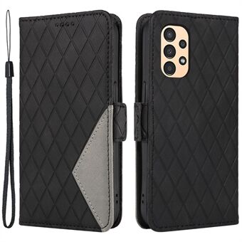 Rhombus Imprinted Leather Wallet for Samsung Galaxy A13 4G / 5G / A13 (SM-A137) 4G Stand Phone Cover Color Splicing Drop-proof Case