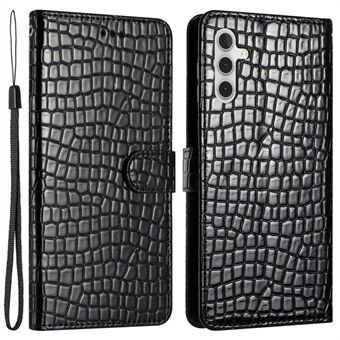 Stand Shell for Samsung Galaxy A13 5G , Anti-collision Phone Leather Wallet Cover Crocodile Texture Case with Strap