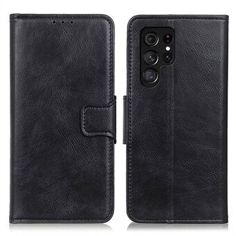 Crazy Horse Texture Wallet Design Magnetic Clasp PU Leather Stand Case Cover for Samsung Galaxy S22 Ultra 5G