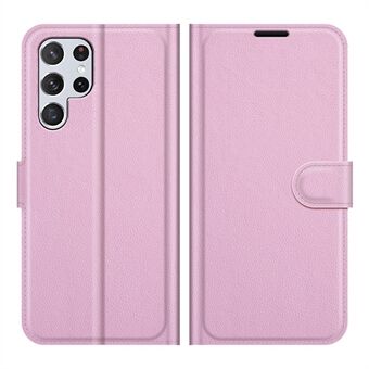 Non-slip Grip Litchi Texture Magnetic Closure PU Leather Stand Case Wallet Phone Cover for Samsung Galaxy S22 Ultra 5G