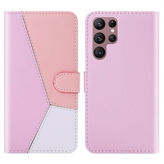 Tri-color Splicing Folio Flip Wallet Stand Leather Protective Phone Cover Case for Samsung Galaxy S22 Ultra 5G