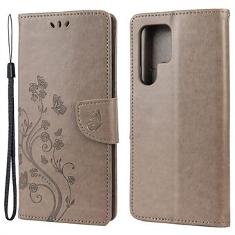 Imprinting Butterflies Flowers Stand Wallet Leather Cover TPU Phone Case for Samsung Galaxy S22 Ultra 5G