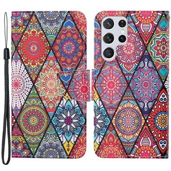 Full Body Protection Cross Texture Pattern Printing PU Leather Phone Case Shell with Stand Wallet for Samsung Galaxy S22 Ultra 5G