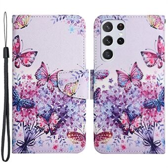 Pattern Printing Cross Texture Leather Case Stand Wallet Drop-resistant Phone Cover Shell for Samsung Galaxy S22 Ultra 5G