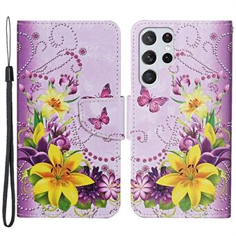 Pattern Printing Stand Wallet Design All-inclusive Protection PU Leather Phone Cover Shell for Samsung Galaxy S22 Ultra 5G