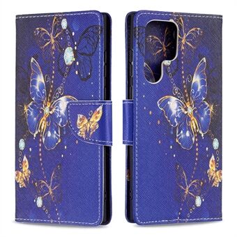 Pattern Printing Magnetic Clasp Leather Cover Stand Wallet Protective Phone Case for Samsung Galaxy S22 Ultra 5G