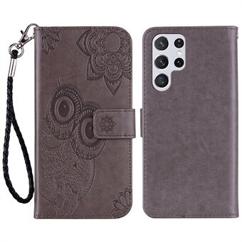 Flip Phone Case Stylish Imprinted Owl Flower Pattern Leather Wallet Shell for Samsung Galaxy S22 Ultra 5G