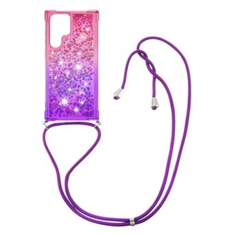 Gradient Quicksand Series Glitter Flowing Liquid Drop-proof Soft TPU Well-protected Phone Cover Shell with Strap for Samsung Galaxy S22 Ultra 5G