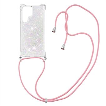 Quicksand TPU Protective Cover Shell Colorful Phone Case with Long Lanyard for Samsung Galaxy S22 Ultra 5G