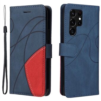 KT Leather Series-1 Well-protected Phone Cover Dual-color Splicing Handy Strap PU Leather Wallet Case Shell with Stand for Samsung Galaxy S22 Ultra 5G