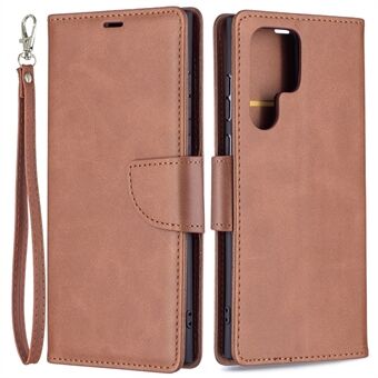 PU Leather Scratch-resistant Phone Wallet Case Cover with Stand for Samsung Galaxy S22 Ultra 5G