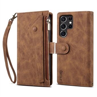 Scratch-resistant Wallet Design Phone Flip Case Drop-proof Zippered Pocket Phone Cover with Stand for Samsung Galaxy S22 Ultra 5G