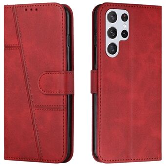 PU Leather Stand Feature Stitching Phone Wallet Cover Case with Strap for Samsung Galaxy S22 Ultra 5G