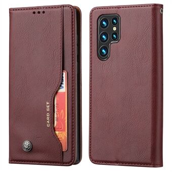 Front Card Slot Design Auto-absorbed Case Well-protected Anti-fall Wallet Leather Phone Cover with Stand for Samsung Galaxy S22 Ultra 5G