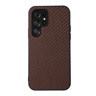 PU Leather Coated PC + TPU Carbon Fiber Texture Shockproof Phone Case Cover for Samsung Galaxy S22 Ultra 5G