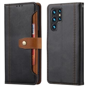 Phone Covering TPU+PU Leather Phone Case Anti-fingerprint Textured Business Style Wallet Stand Protector for Samsung Galaxy S22 Ultra 5G